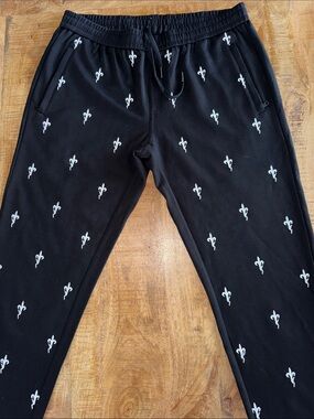 Men's Black Fleur-Print Jogger Sweatpants
